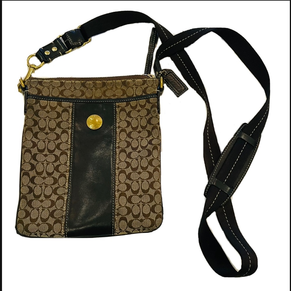 COACH Chelsea Heritage Khaki Signature C Brown Leather Crossbody Authentic